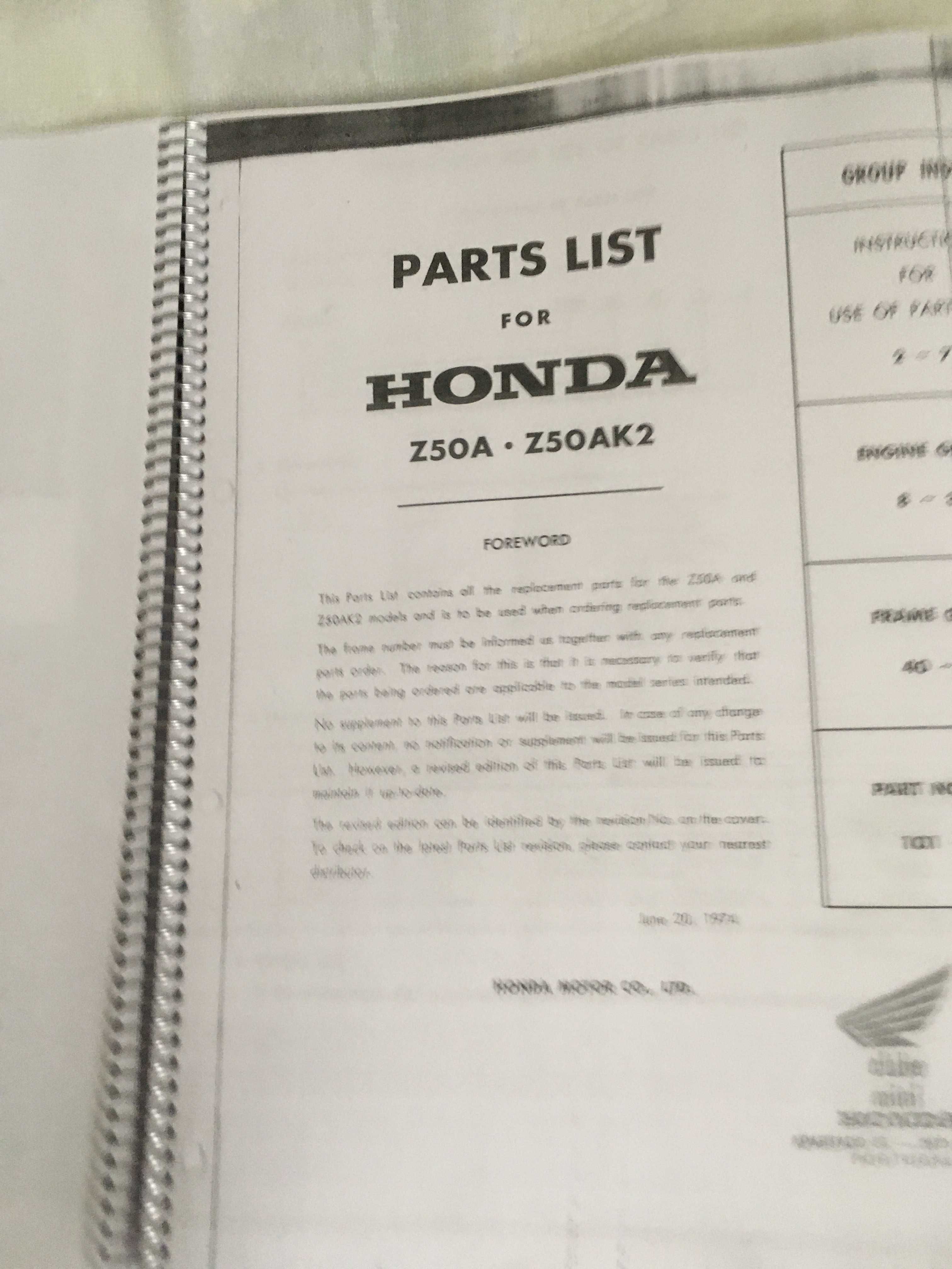 Honda Mini Trail Z50A Parts List (K0-K1-K2)