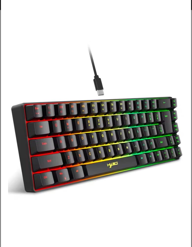HXSJ V200 Black Міні-ігрова дротова клавіатура з підсвіткою K68 RGB