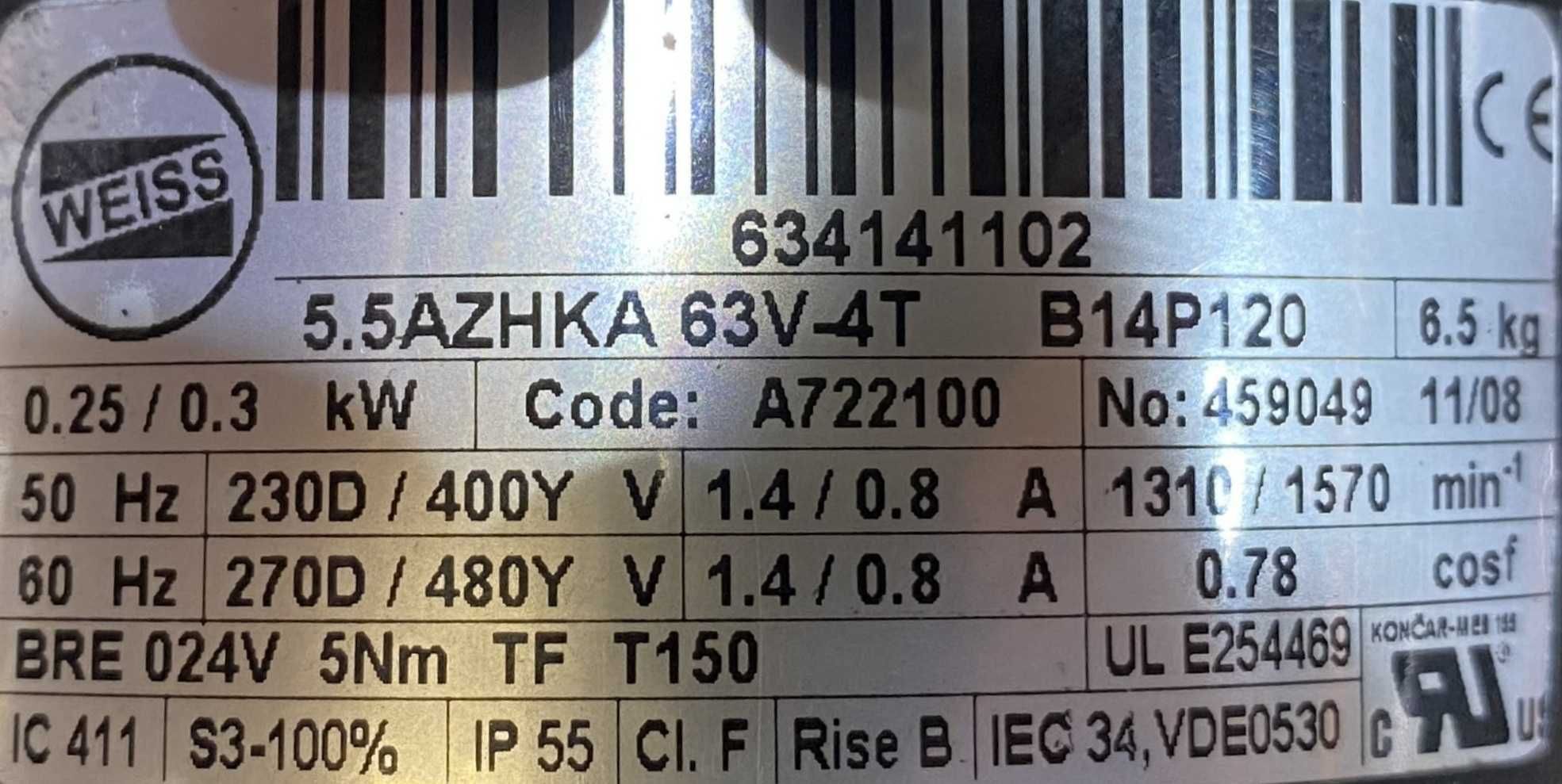 silnik elektryczny 0,25kW 1310obr. 3fazowy HAMULEC