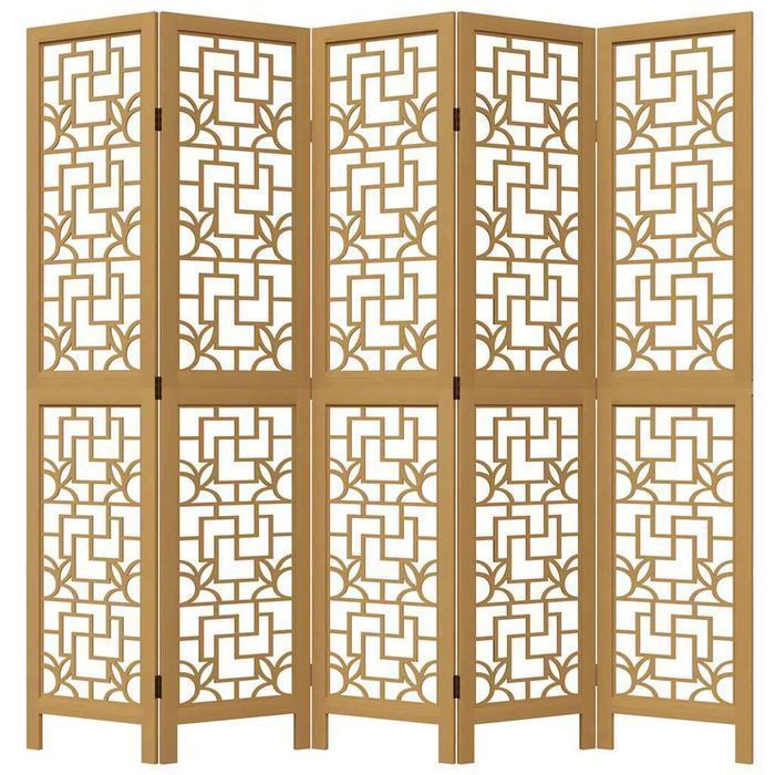 vidaXL Parawan pokojowy, 5-panelowy, brązowy, lite drewno paulowni
