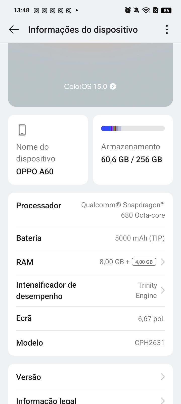 Oppo A60 – 264GB + até 16GB RAM – Caixa, Carregador e Fatura