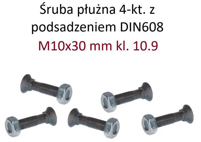 Śruba płużna 4-kt. z podsadzeniem DIN608 M10x30 mm kl. 10.9