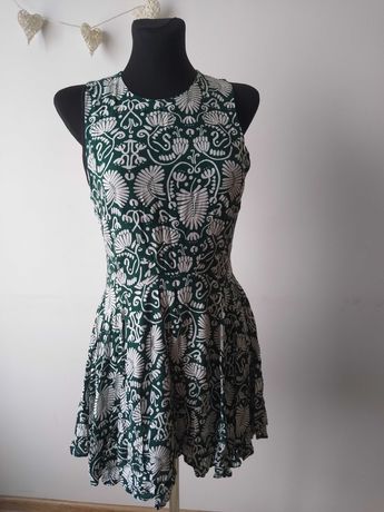 Letnia zielona sukienka w białe wzory,  36, H&M