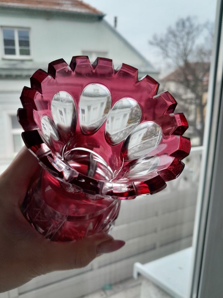Bohemian glass crystal clear vases kryształ burgund PRL