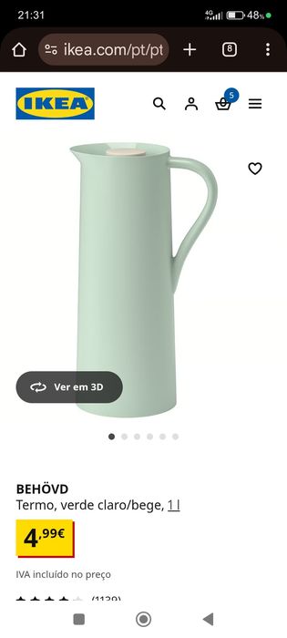 Jarro térmico Ikea 1l bom estado