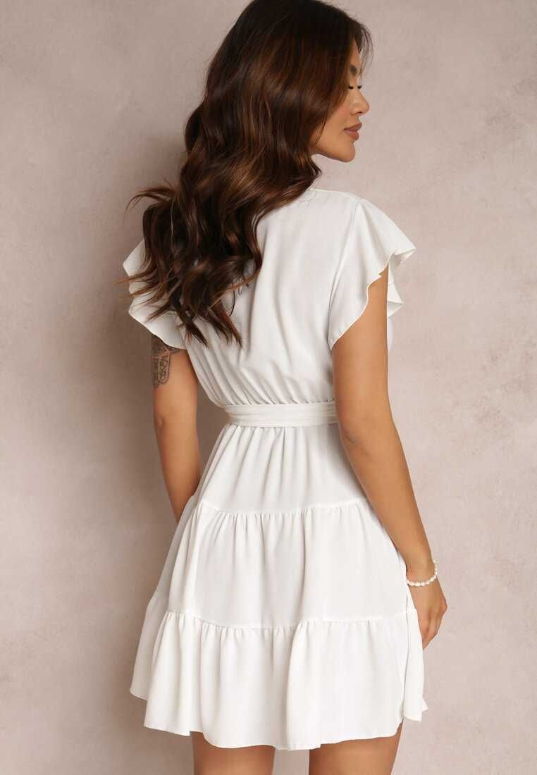 Super sukienka włoska lekka przewiewna Italy Moda z paskiem biała