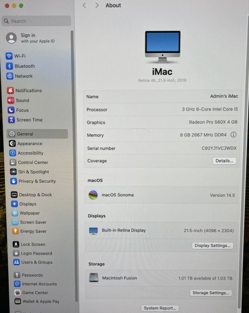 lMac 21.5Retina 4K 6-Core I5 2019