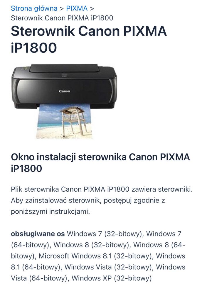 Canon PIXMA iP1800 + tusz i kabel usb typ A, bardzo dobry stan