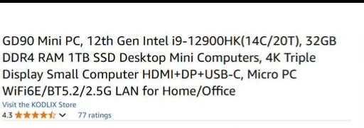 KODLIX Mini PC GD90, 12ª g Intel i9 - 32GB DDR4 RAM 1TB SSD