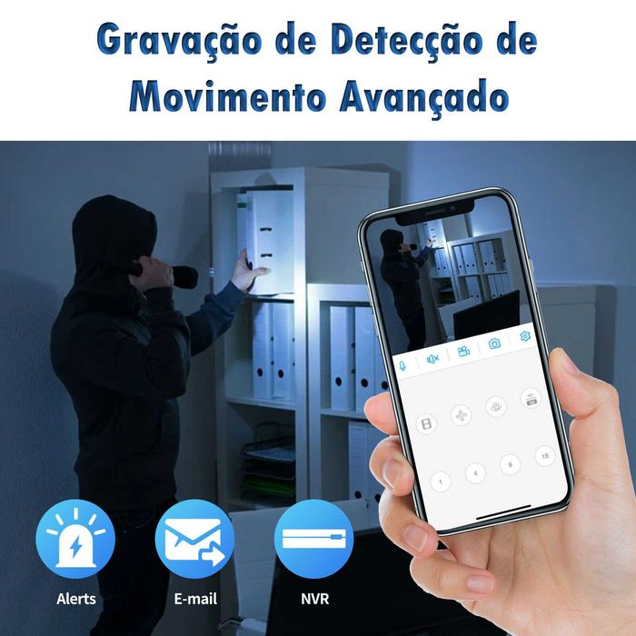 KIT sistema video vigilancia 8 cameras IP POE 8MP 4K ver no telemovel