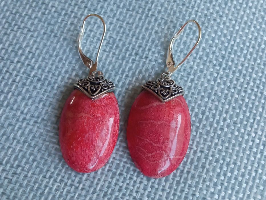Srebrne wiszące kolczyki z koralem Sterling Silver 925 6,17 g