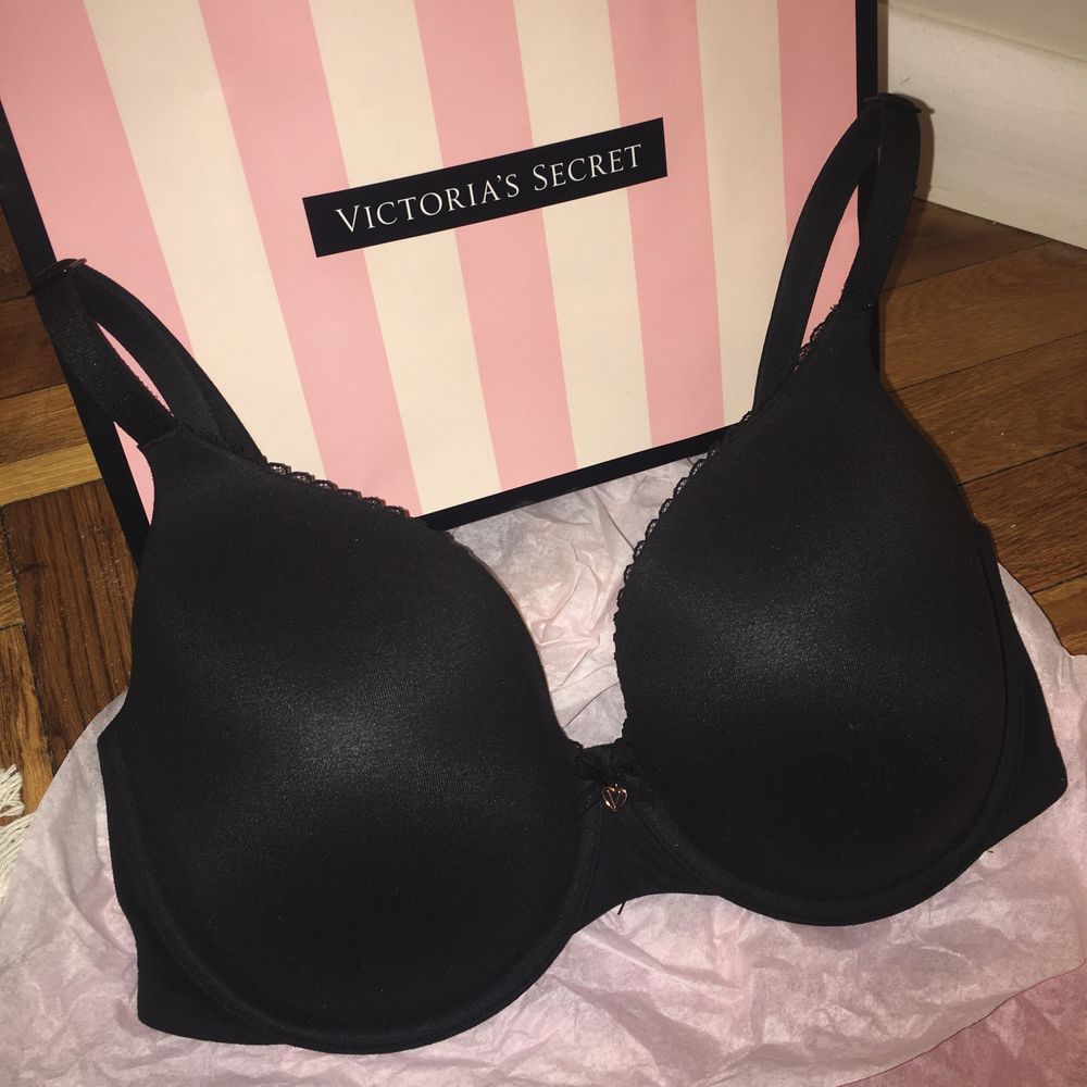 czarny stanik biustonosz victoria’s secret bez push up koronkowy 70 F