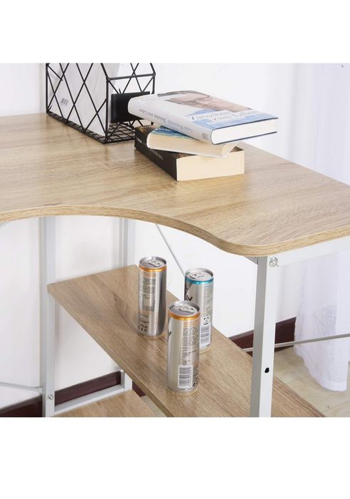 Biurko komputerowe WOLTU narożne L jasny dąb + białe do biura i gier