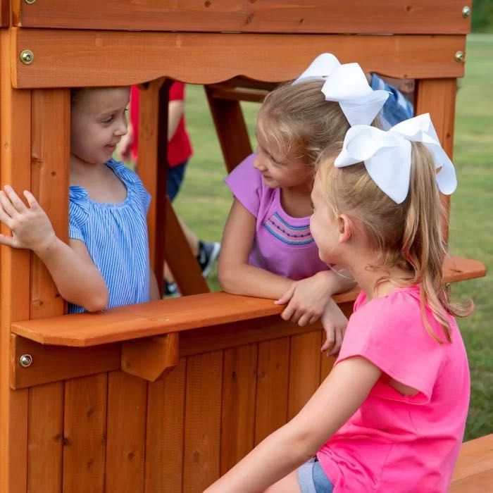 Plac zabaw Ogrodowy Place Zabaw Drewniane Huśtawka Domek Zjeżdżalnia