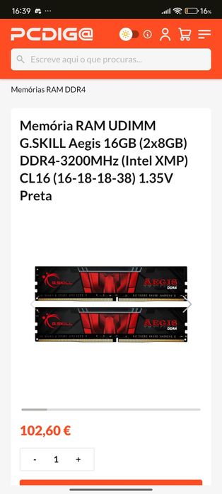 Memória ram 16 gb