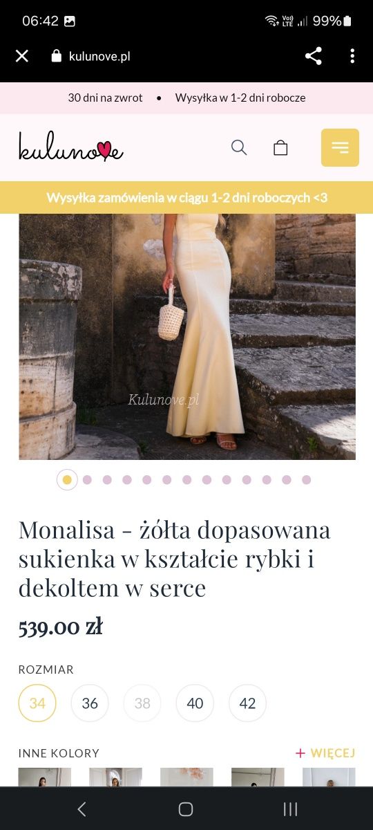 Kulunove Monalisa - żółta dopasowana sukienka w kształcie rybki cytryn