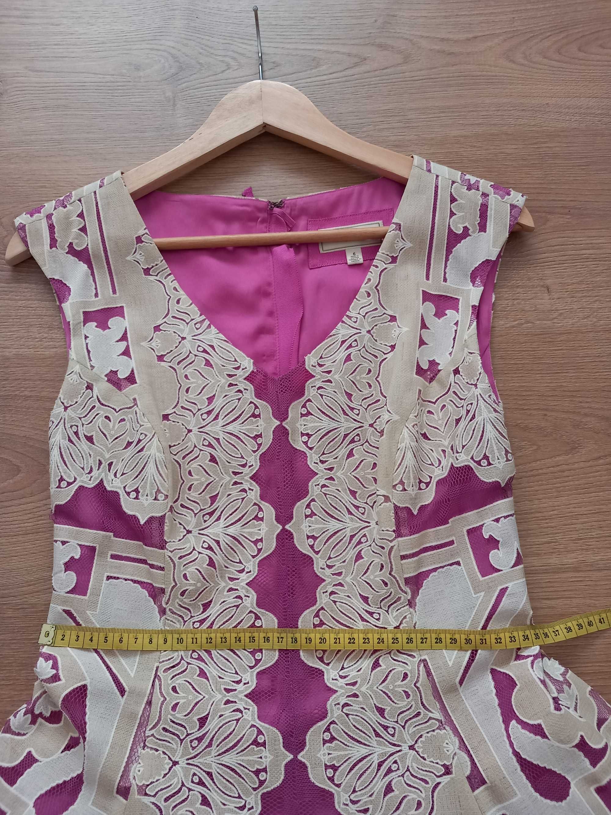 Vestido renda rosa/bege estilo vintage T36 (Anthropologie). Como novo.