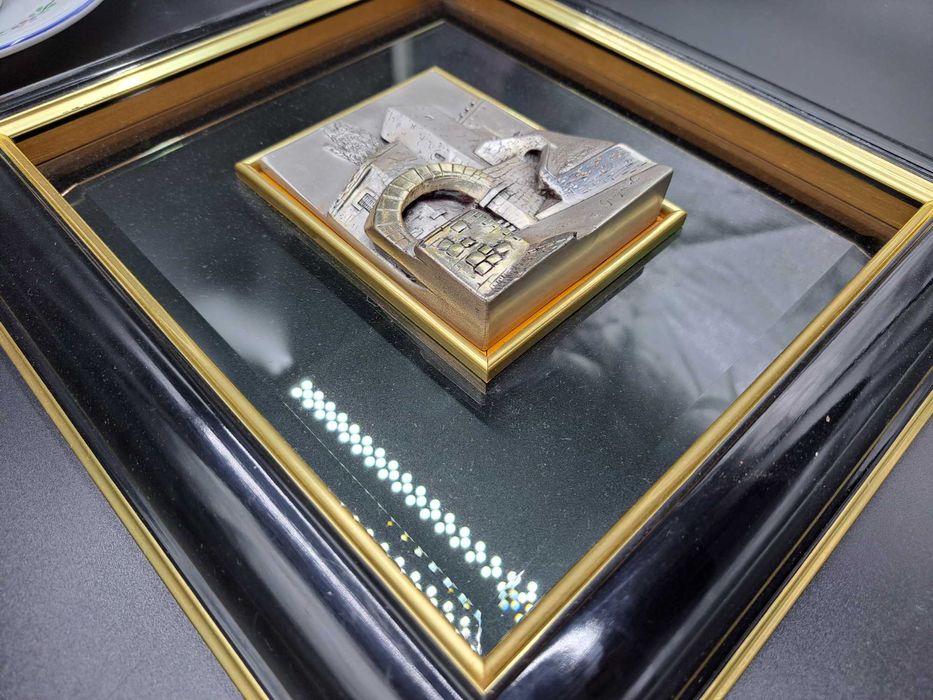 Obraz srebrny wypukły domy brama arkada włoski Giorgini L. 10g srebra