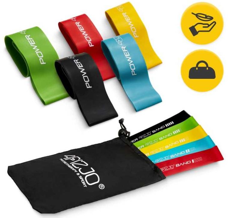 Zestaw 5 gum MINI POWER BAND 4Fizjo gumy oporowe taśma + WOREK FITNESS