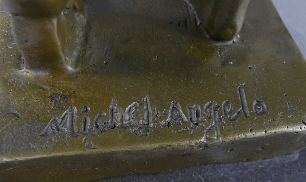 Figura DAWID - MICHAŁ Anioł rzeźba brąz marmur sygnowana 44 cm