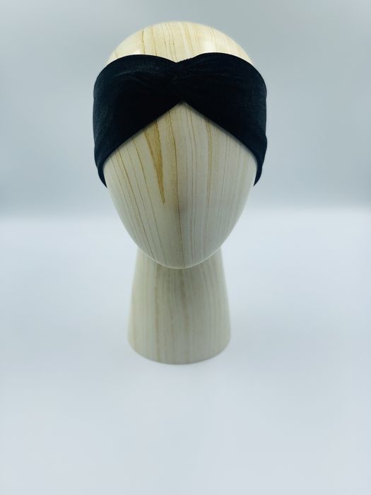 Welurowa opaska przeplatana czarna handmade