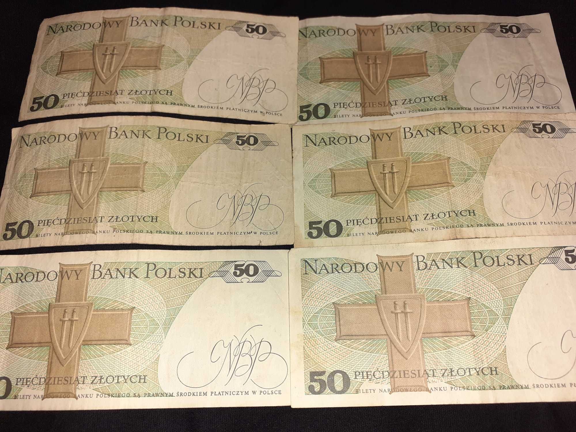 Banknoty 50 zł Świerczewski 1988 r. 6 szt.