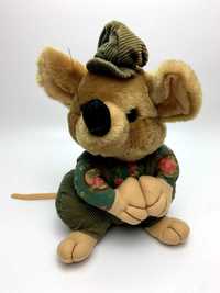 Винтажная плюшевая игрушка стильная мышка в шапке и комбинезоне 25см