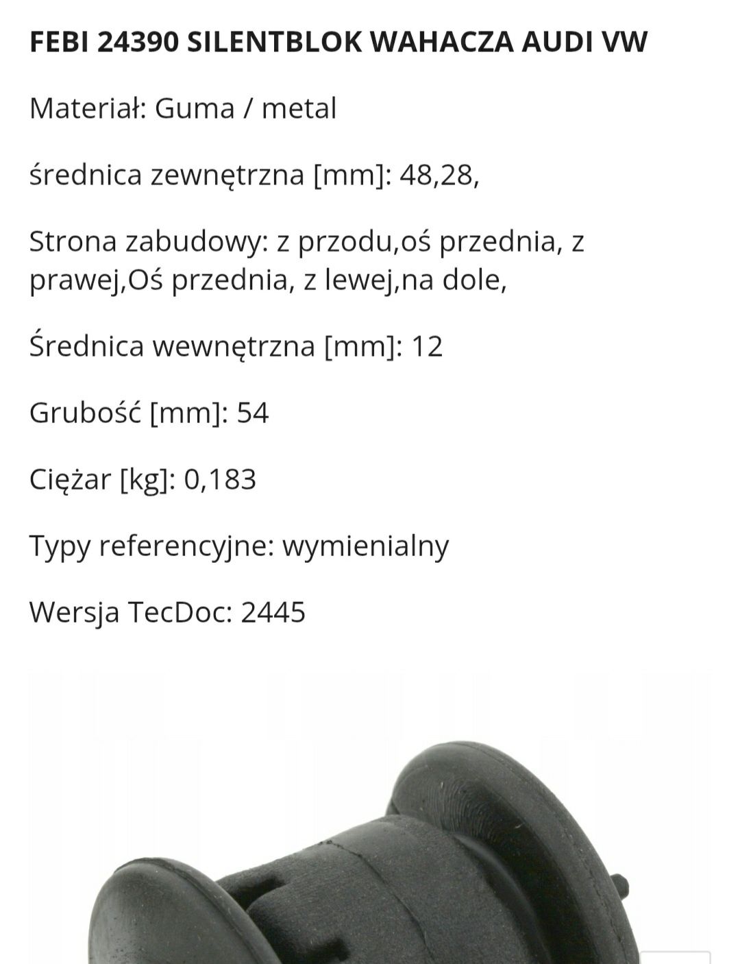 Tuleje wachacza FEBI 24390 SILENTBLOK WACHACZA oś przednia  audi vw