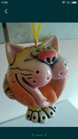 Кіт котик сувенір підвіска Дзвоник керамічний кіт з язиком кераміка