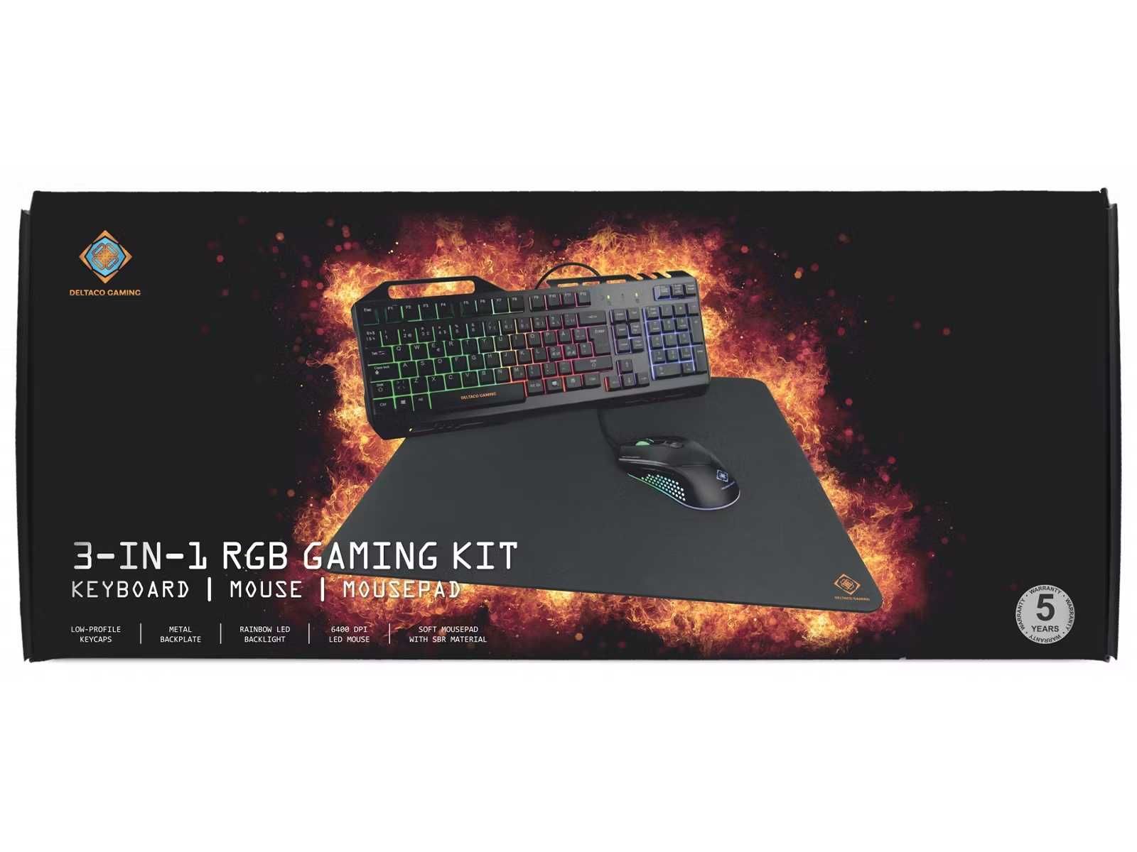 DELTACO GAMING Zestaw Combo – 3 w 1 – klawiatura + mysz + podkładka