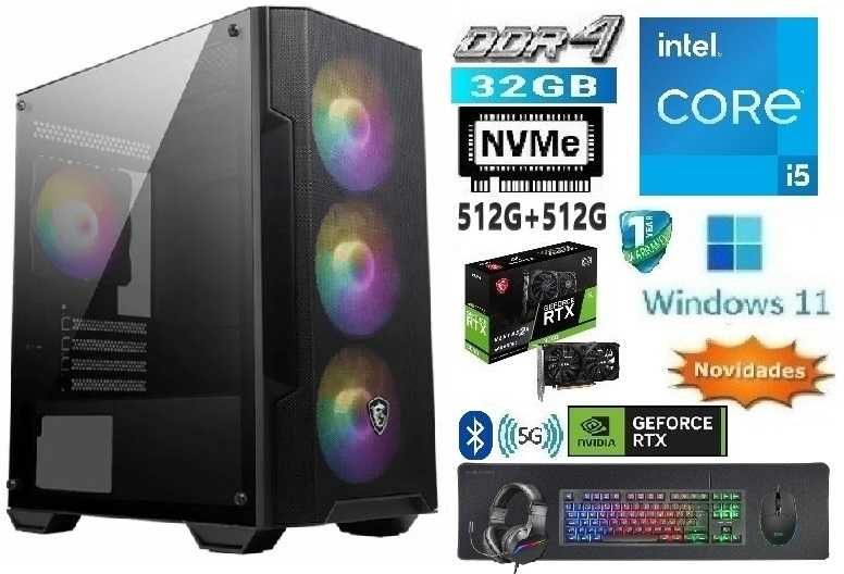Pç Gamer 12ªG|i5-12400|4.4G|32G|NVMe512G+SSD512G|RTX3050-8G|5G+BT|W11