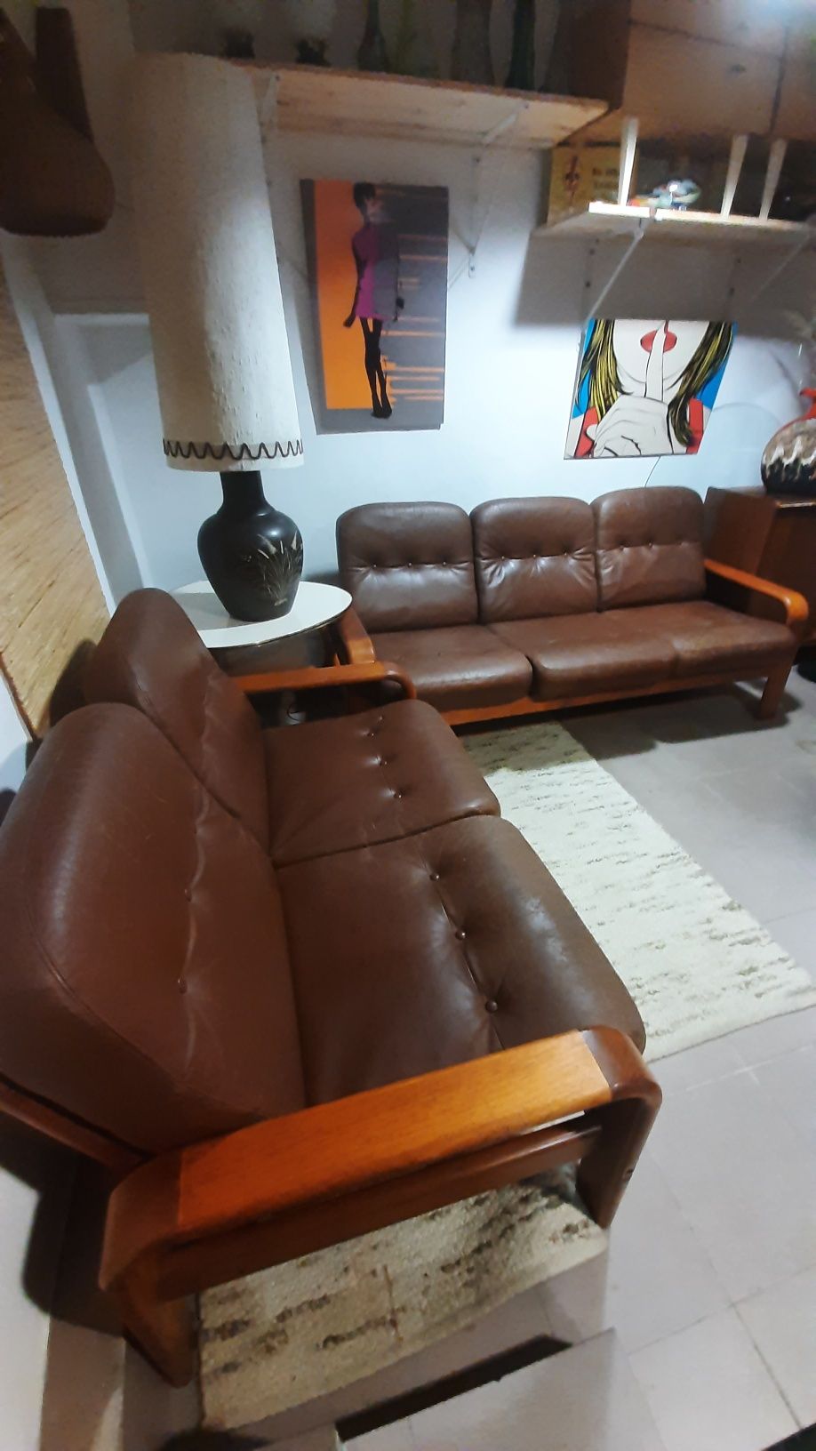 Sofa tekowa,skórzana ,duński design ,Dania lata 60-70