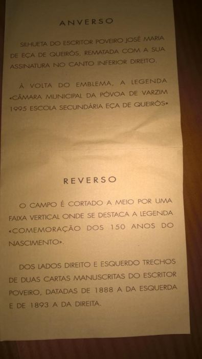 Eça de Queirós- Medalha Comemorativa Nascimento (Raríssima)