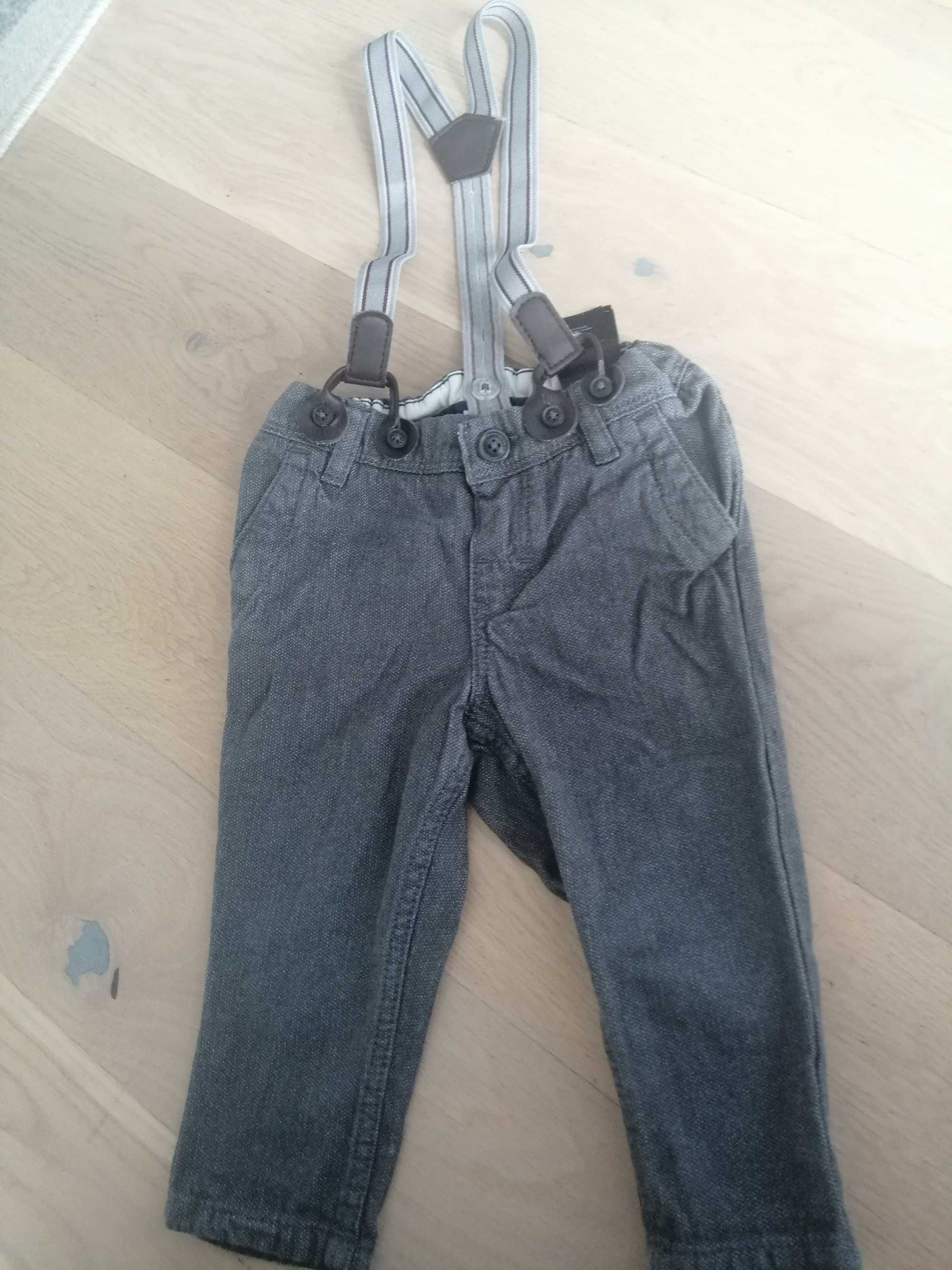 Spodneki chinos h&m 68, na szelkach