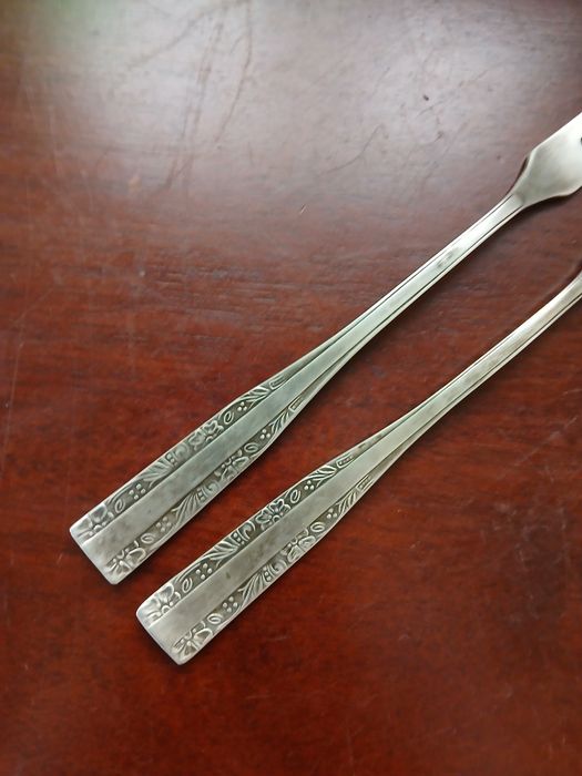 Hefra PRL dwa widelce posrebrzane do mięs wędlin przystawek