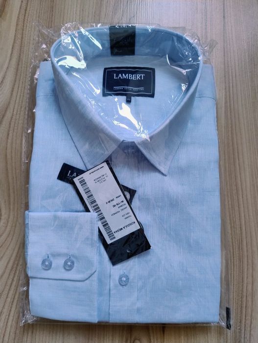 Koszula męska lniana Lambert 44/176-182 niebieska