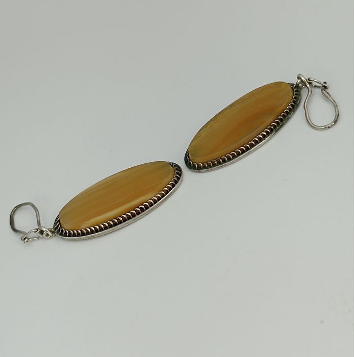 Советские серебряные серьги 875 урал с агатом