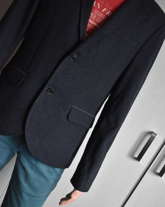 Marynarka blazer wełniana M L elegancka wełna biurowa męska granatowa