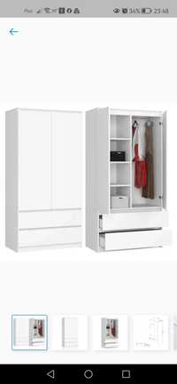 Szafa garderoba dwudrzwiowa 90cm biała z szufladami pojemna