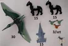 LEGO figurki zwierzęta [Pteranodon, małe dinozaury, czarne konie]