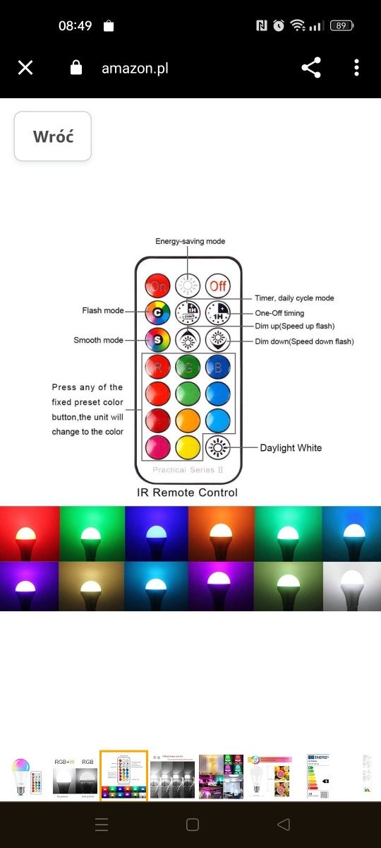 Żarówka E27 zmieniająca kolor 10 W RGBW LED