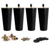 Drewniane nogi wymienne, lite drewno, 12 cm, czarne, zestaw 4 sztuk