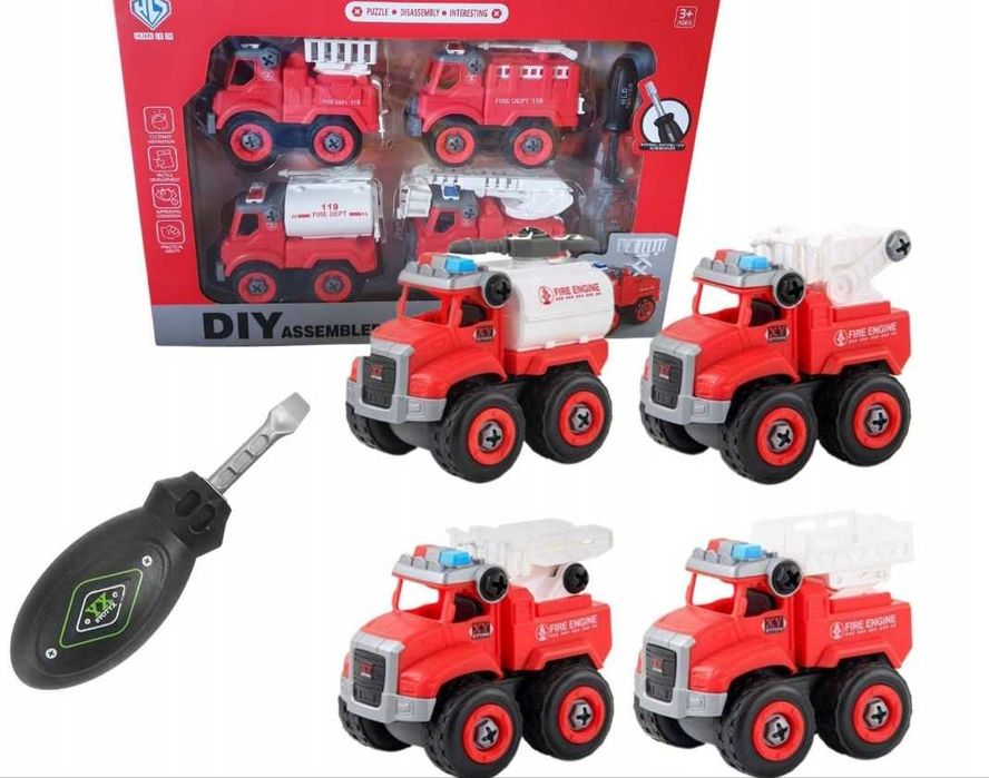 Straż Pożarna Auta Pojazdy specjalne do Skręcania - zestaw 4 szt