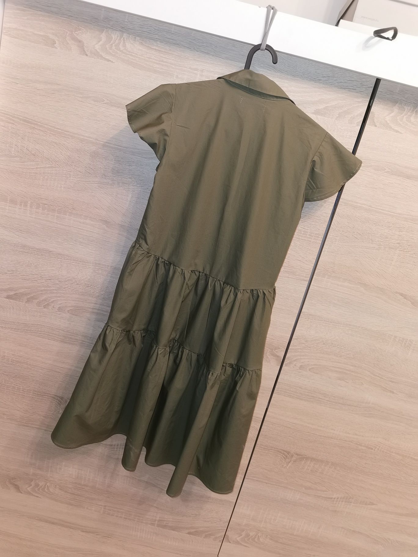 Bawełniana sukienka Reserved 34 XS khaki army green falbanki