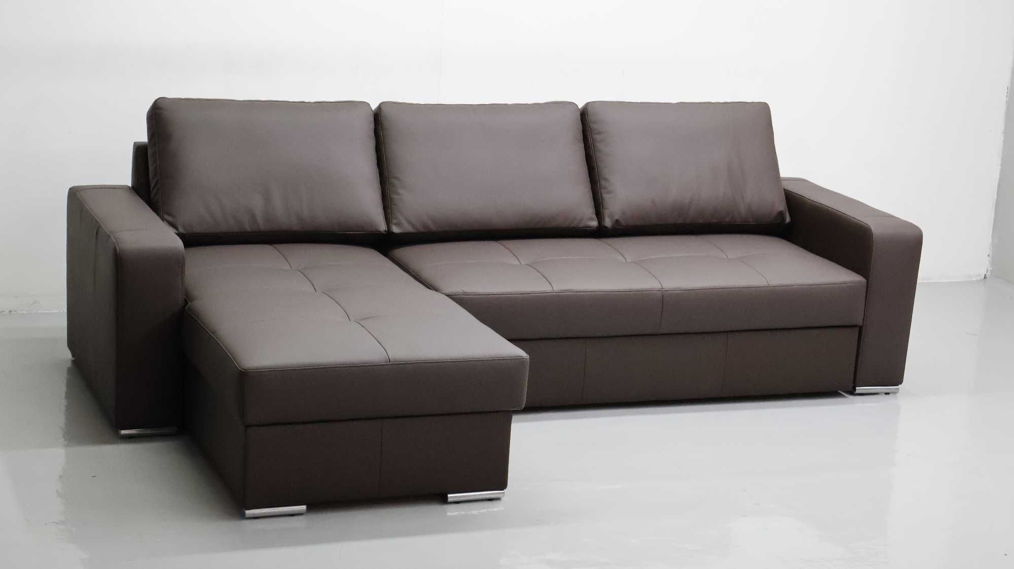 FLO brązowa skóra naturalna narożnik funkcja spania pojemnik sofa 1006