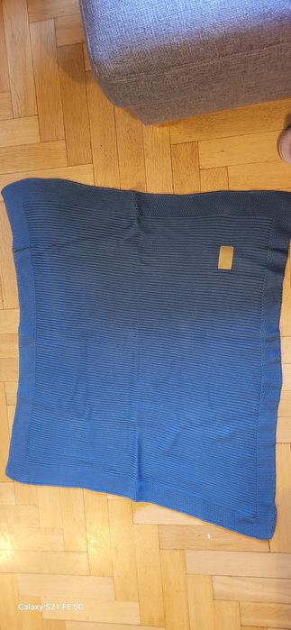 Poofi Tkany kocyk koc bawełna organiczna niebieski 75 x 90 cm