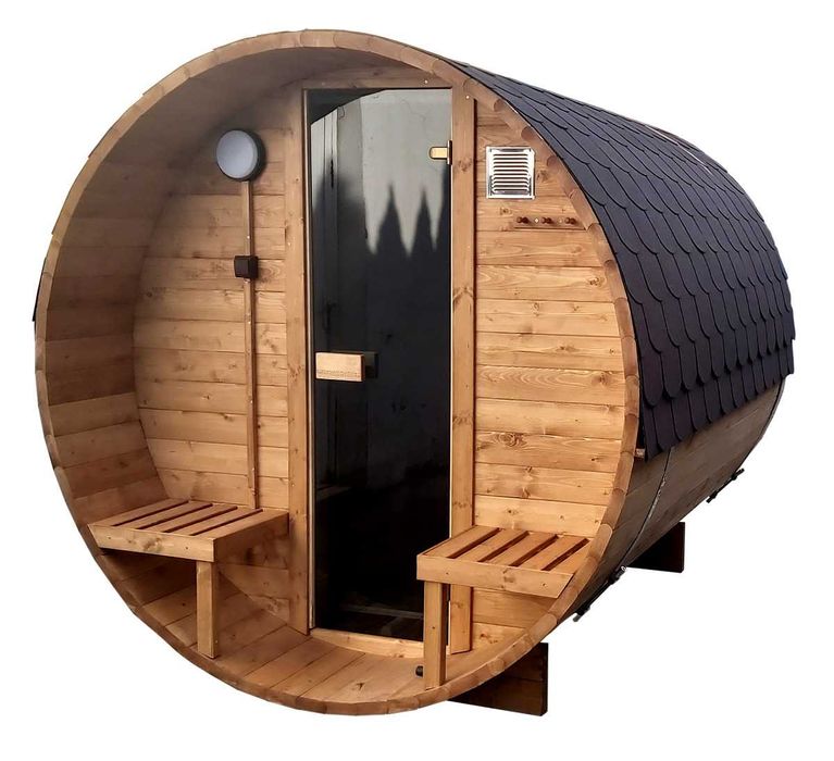 Sauna Ogrodowa beczka 250cm, Piec elektryczny 9kW, Transport + Gratisy