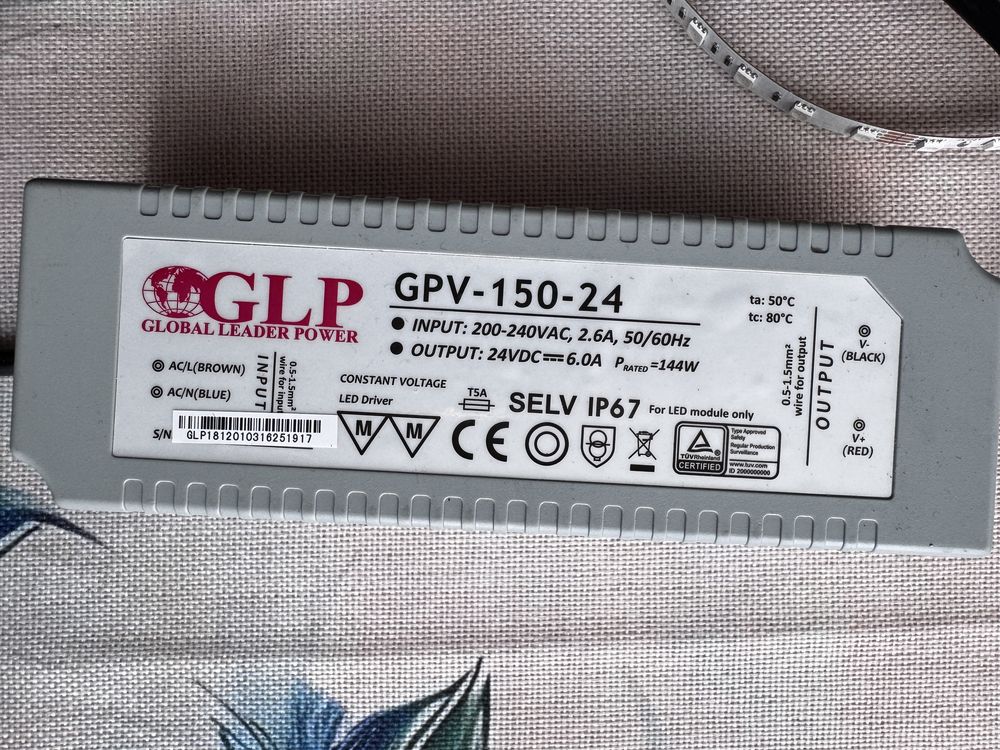 Taśma led z zasilaczem GLP i sterownik do ledów