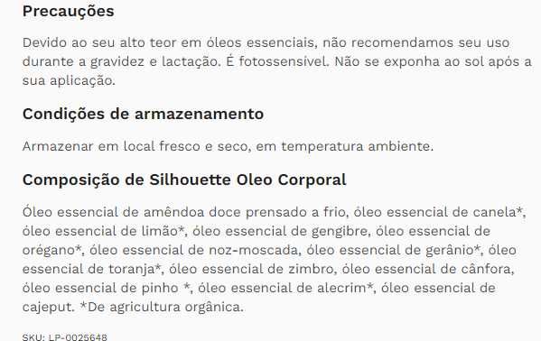 Silhouette Body Oil  ajuda a reduzir as medidas
