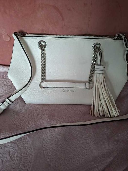 Nowa Skórzana Torebka Calvin Klein CK Shopper Biała OKAZJA